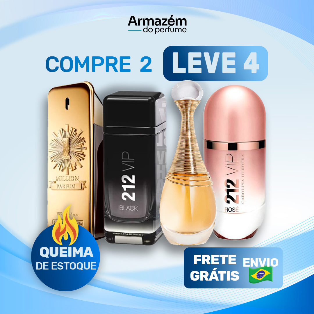 4 Perfumes Importados (100ml) - 1 Million | Jadore | 212 VIP rose | 212 VIP Black (5 Anos Armazém do Perfume)