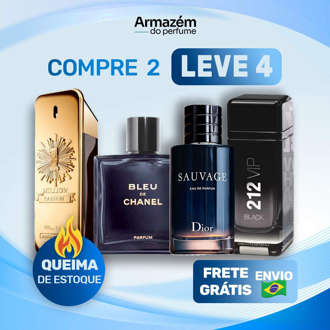 4 Perfumes Masculinos (100ml) - 1 Million | Bleu de Chanel | Sauvage | 212 VIP Black (5 Anos Armazém do Perfume)