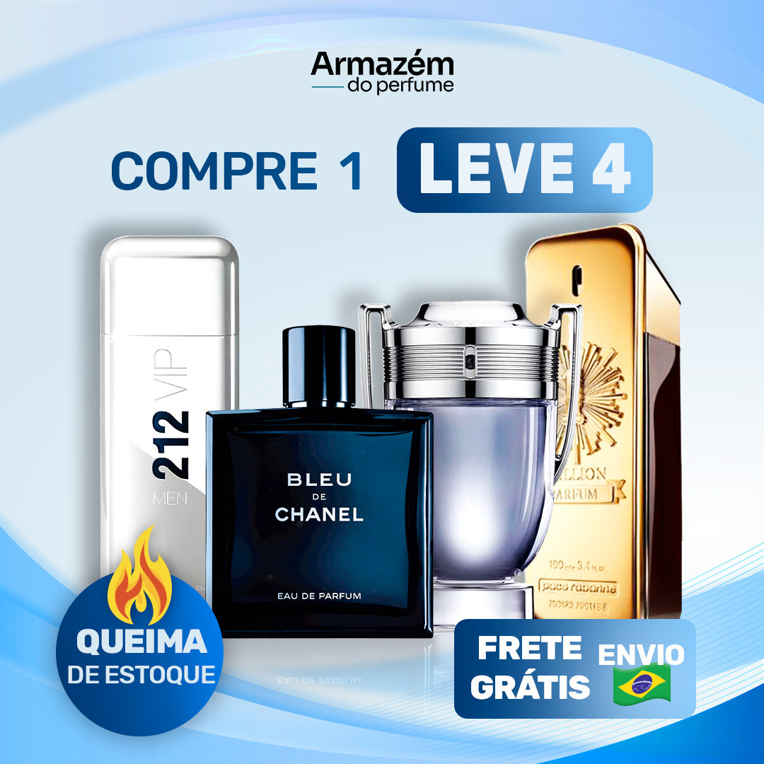 Combo 4 Perfumes Masculinos Importados (100ml) - 212 Vip Men | BLEU | Invictus | 1 Million | (5 Anos Armazém do Perfume)