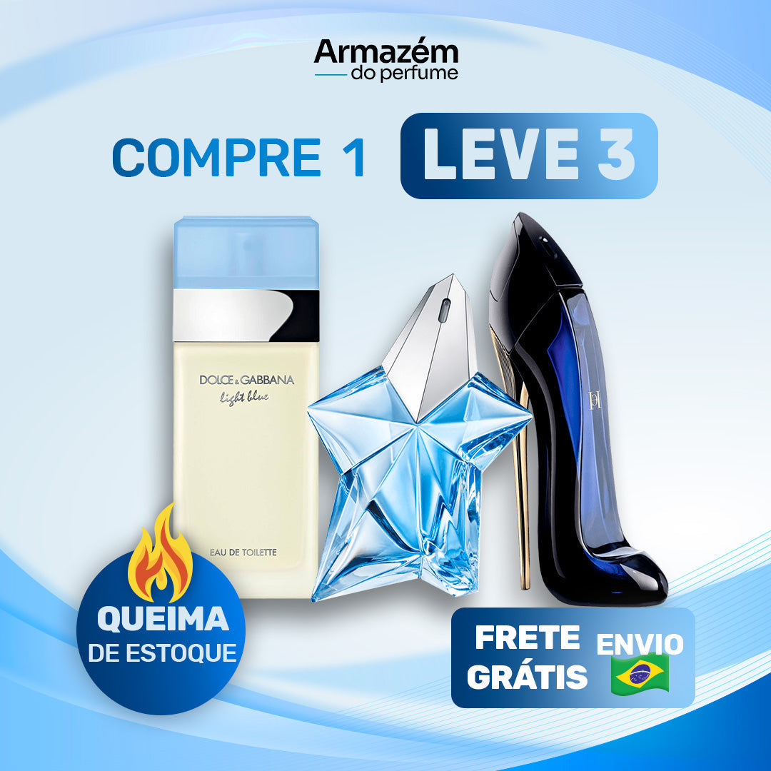 3 Perfumes Femininos (100ml) - Light Blue |  Good Girl | Angel (5 Anos Armazém do Perfume)
